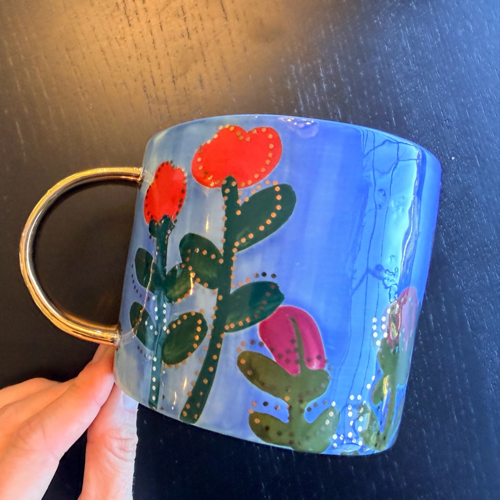Anthropologie x Francesca Kaye Hand Painted Red, Blue, and Gold Tulip Mug - Picture 4 of 5